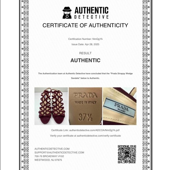 Prada Women's Burgundy Open Toe Strappy Wedge Metallic Sandal EU‎ 37.5 / US 7 - Picture 14 of 17